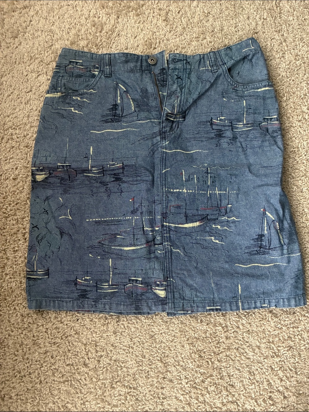 Liz Claiborne Blue Denim Mini Skirt with Nautical Boat Print